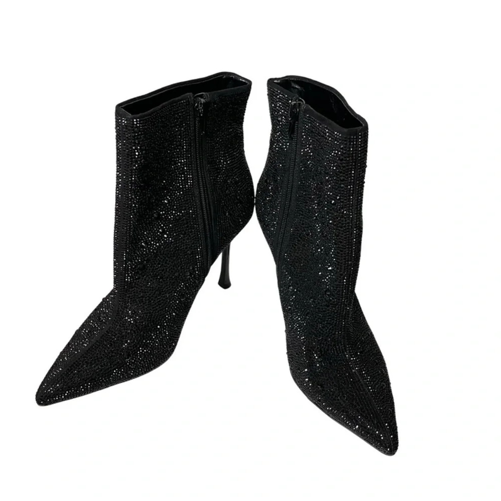 INC. Black Sequin Pointed Toe Stiletto Booty Shoes Size: 9M